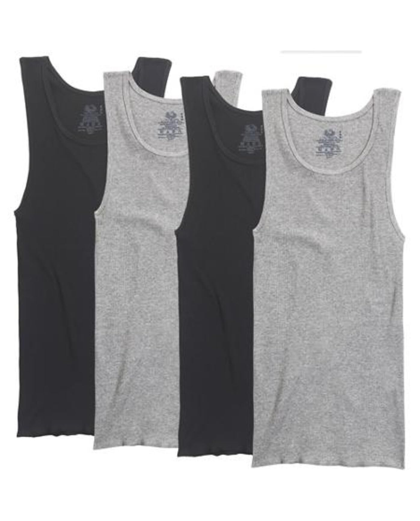 Fruit of the Loom Mens Black and Gray A-Shirts, 4 Pack, Extended Sizes, 2XL, Assorted
