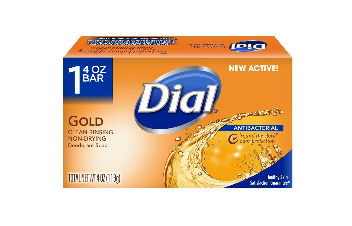 Dial Gold Antibacterial Deodorant Bar Soap, Clean Rinsing, Non-Drying, 4 OZ (Pack of 72)