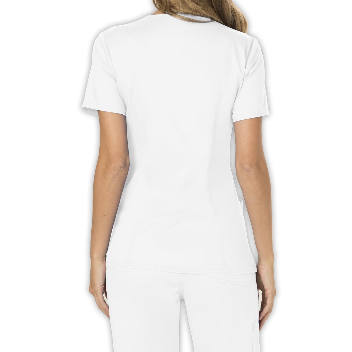 Cherokee Scrubs for Women Mock Wrap Top with 3 Pocket, Back Princess Seams WW610, XXS, White