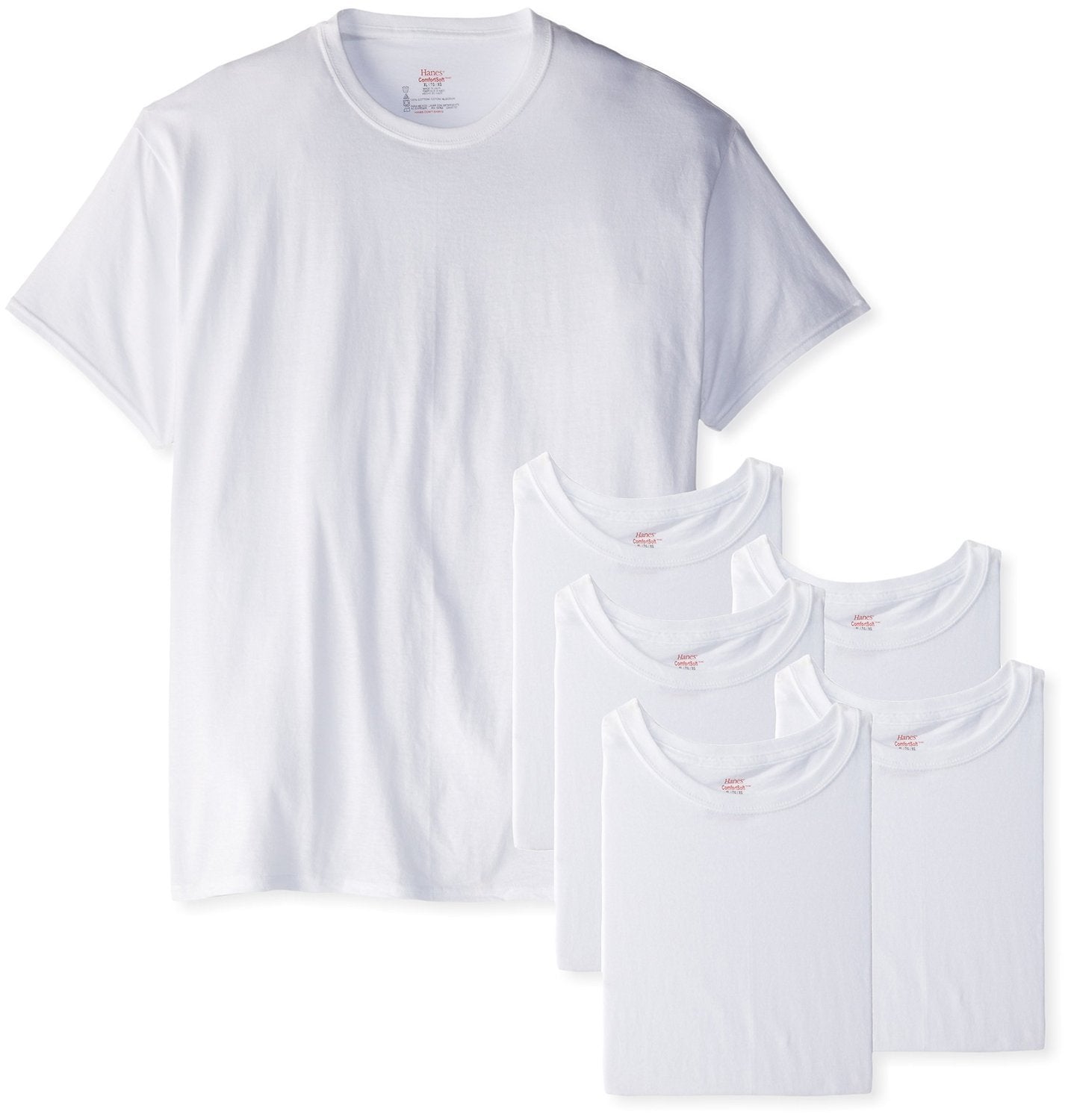 Hanes Men's 6Pack Crew Neck Tagless White Undershirts Crewneck T-Shirts, 4XL