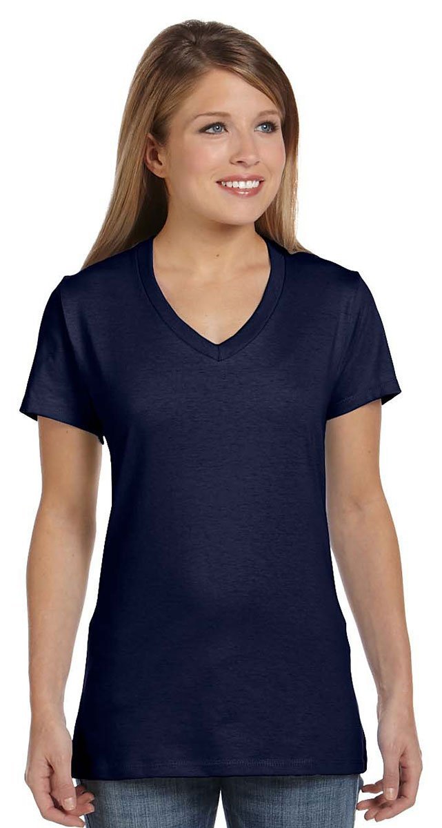 Hanes Women's Nano-T V-Neck T-Shirt, Navy, XX-Large