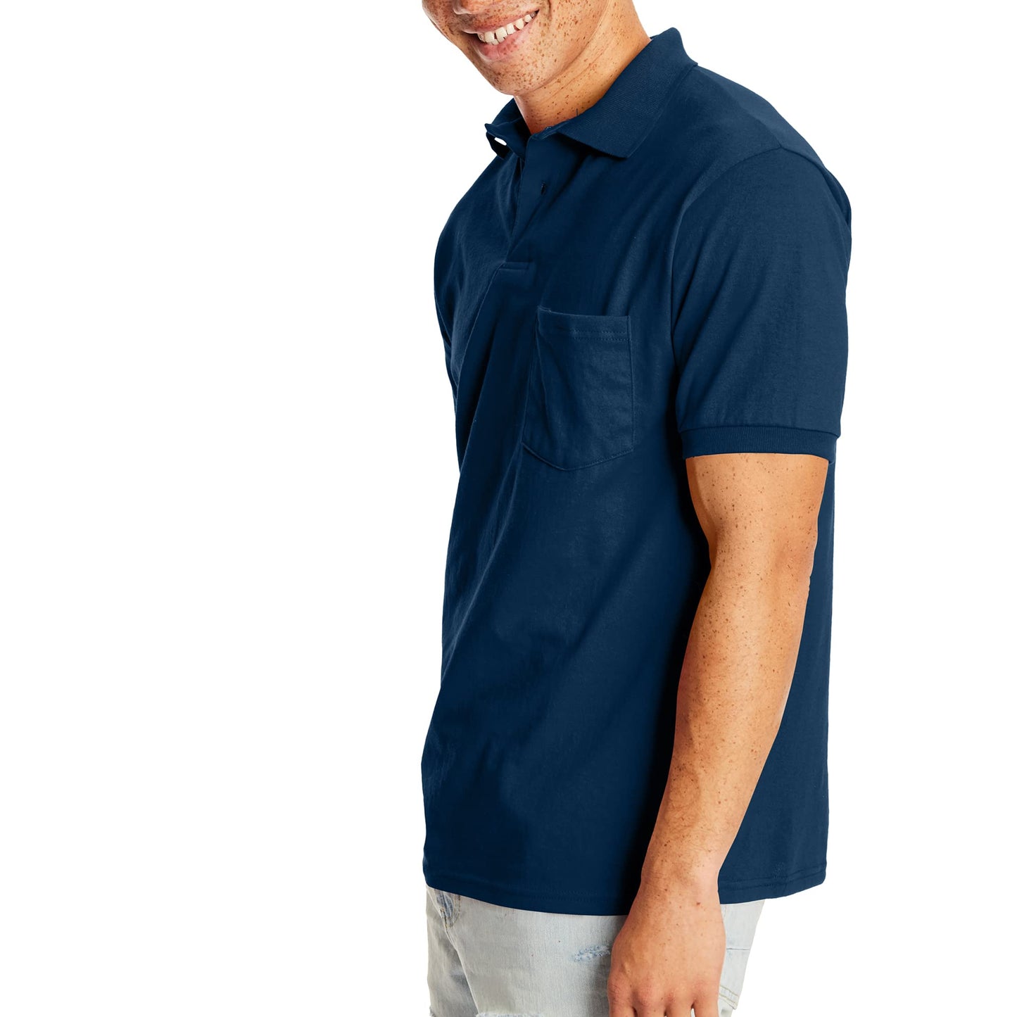 Hanes Men's Short-Sleeve Jersey Pocket Polo (Pack of 2), Navy, 4X-Large