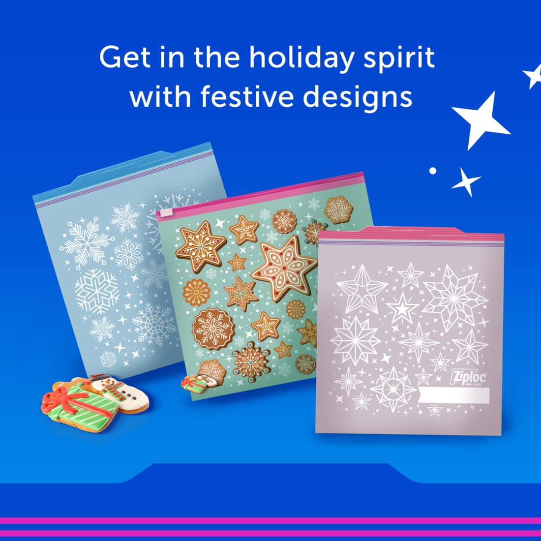 Ziploc Gallon Food Storage Bags, Grip 'n Seal Technology for Easier Grip, Open, and Close, 120 Count, Holiday Designs