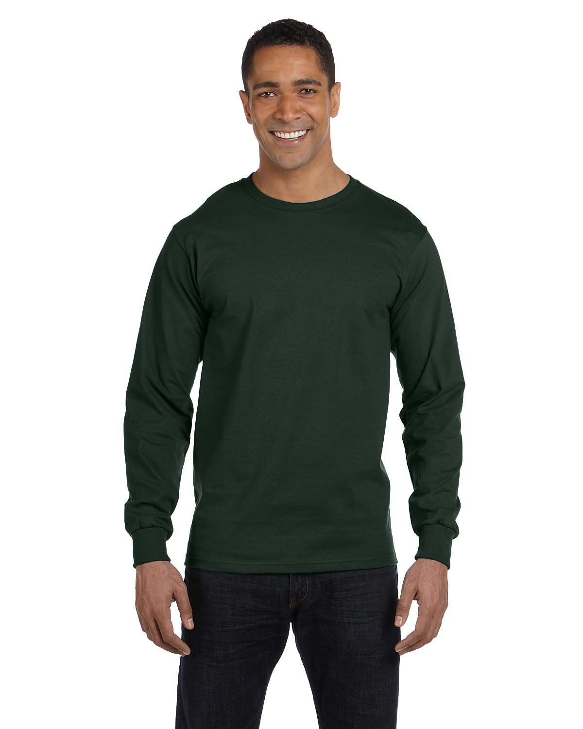 Hanes Long Sleeve Beefy-T T-Shirts (3X-Large, Deep Forest)