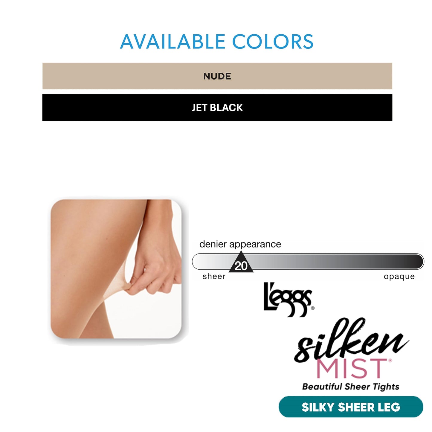 Leggs Womens Silken Mist Control Top Sheer Toe Pantyhose, Q, Jet Black