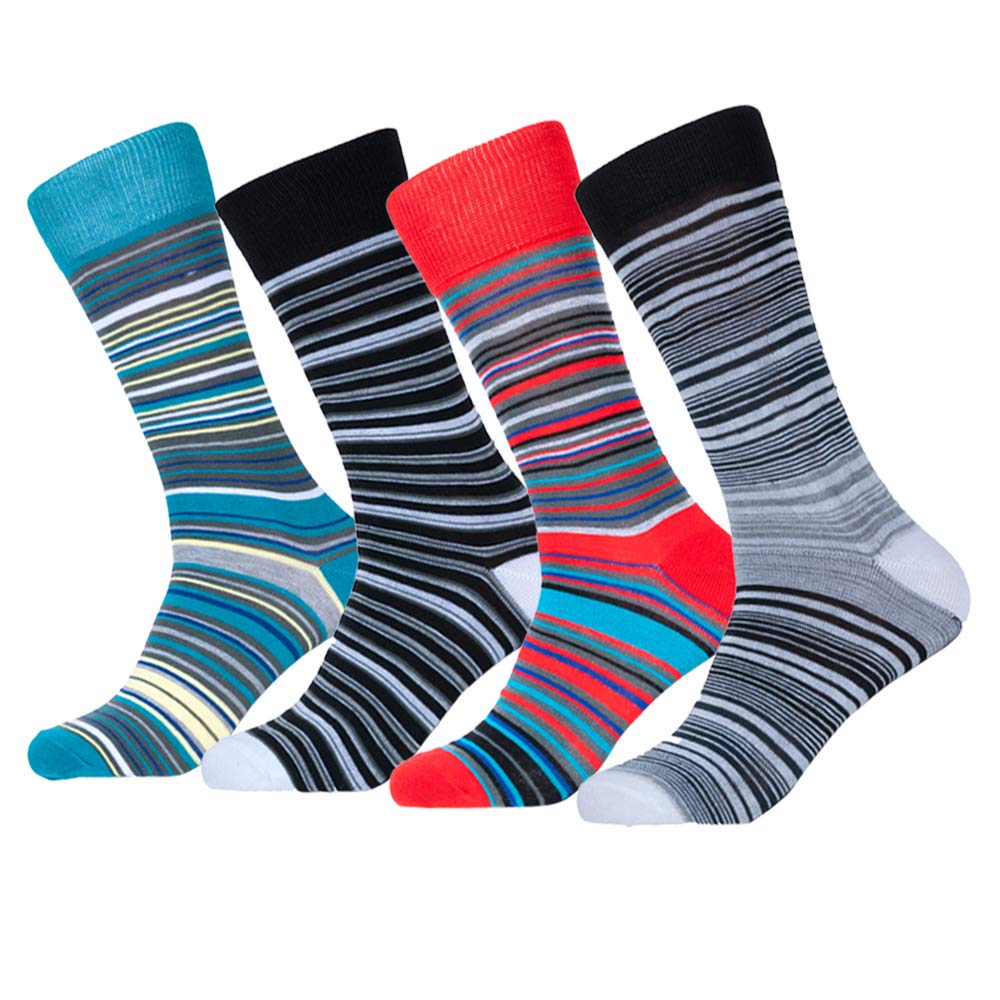Melvado Mens Dress Socks 12 Pack, Cotton Rich Colorful Patterned Striped Dress Socks…