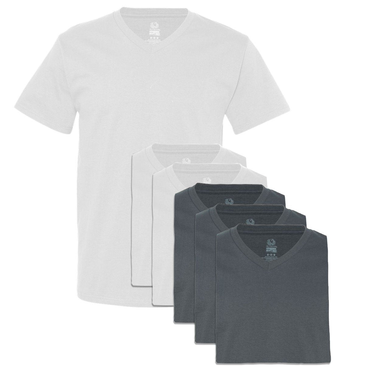 Fruit of the Loom Men's 6 Pack V-Neck T-Shirt, 3 White / 3 Charcoal, Large
