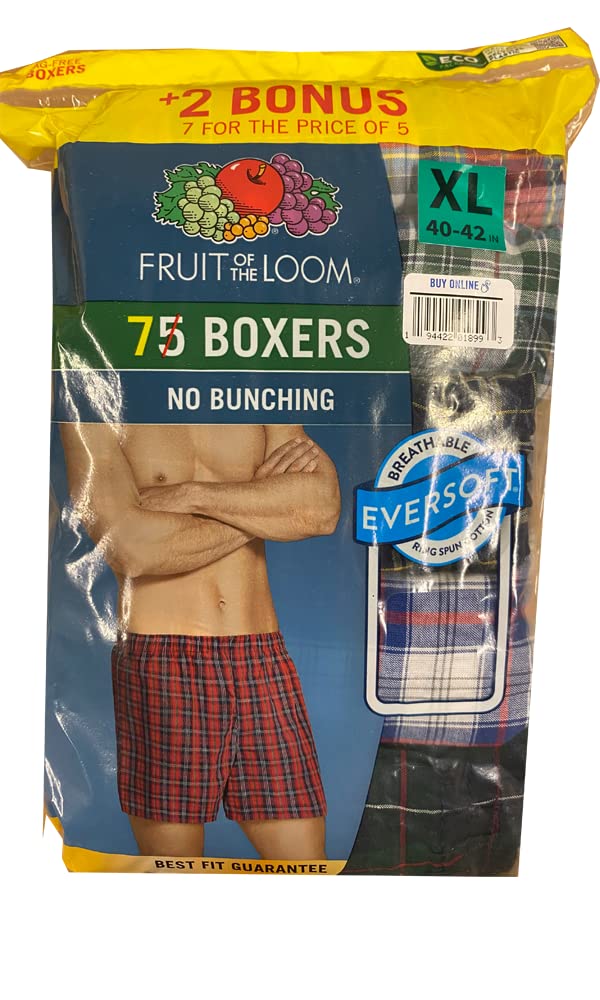 Fruit of the Loom 7 Pack Woven Tartan Boxers Assorted Plaid