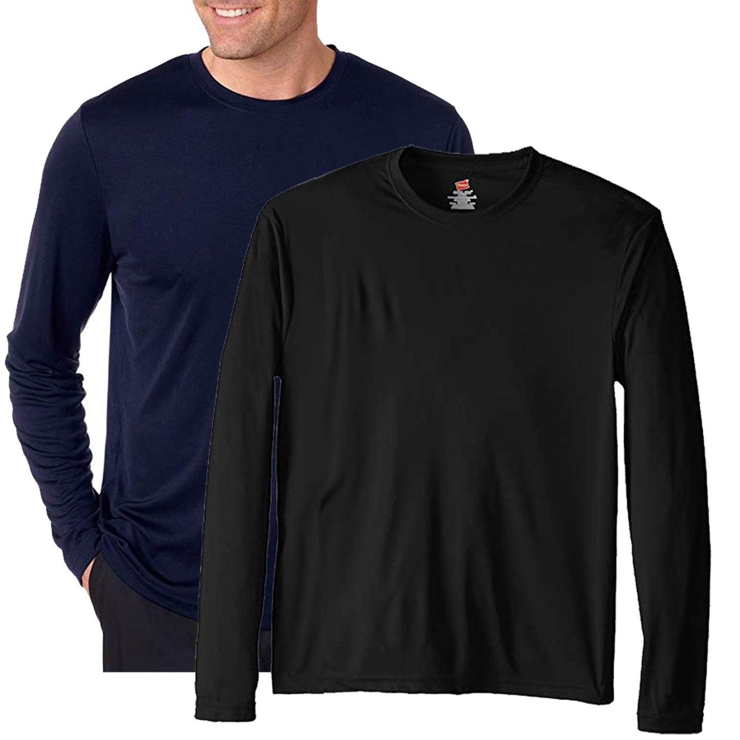 Hanes Performance Men's Long-Sleeve T-Shirt,Navy/Black,2XL
