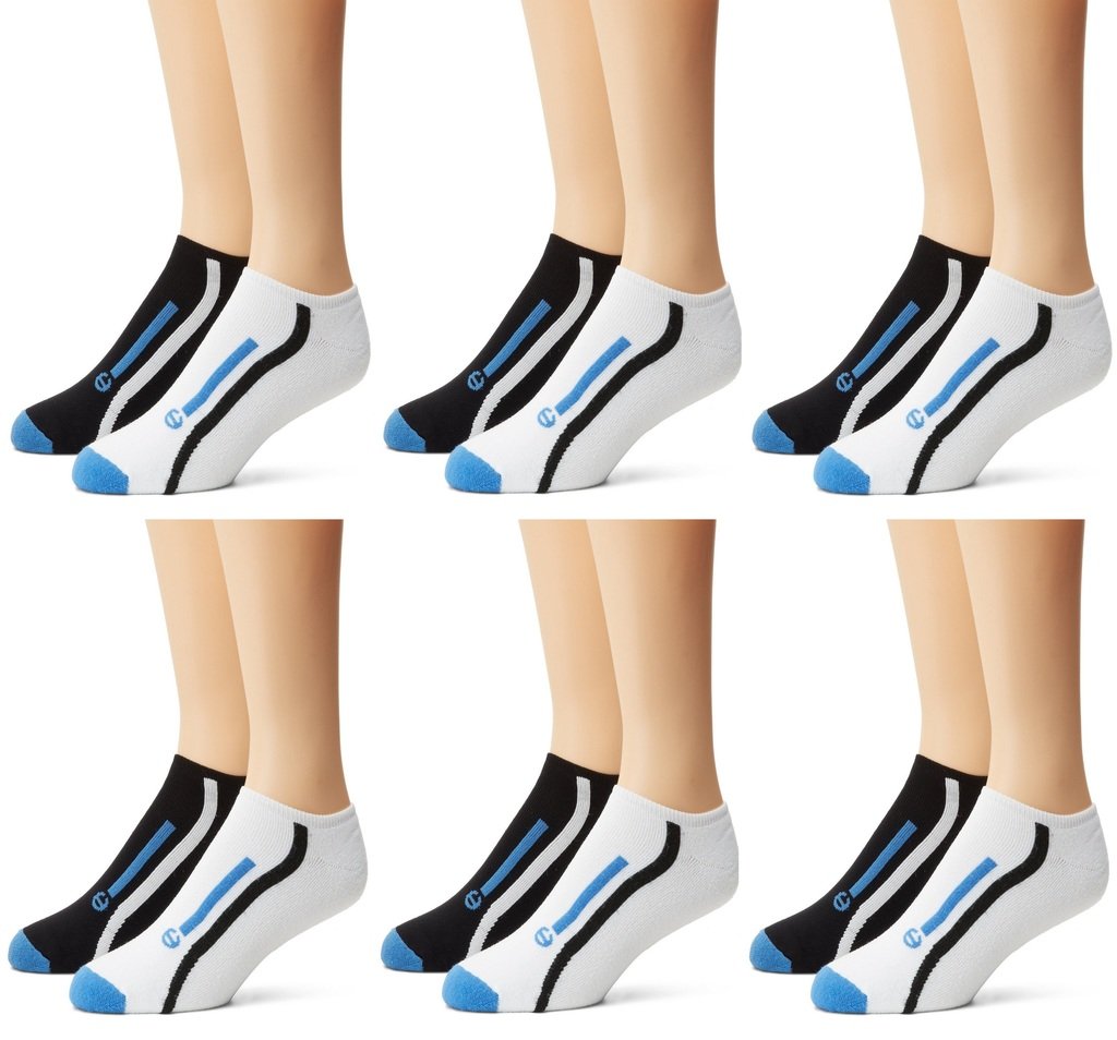 Champion Men's 12Pack Black & Blue Stripe No-Show Athletic Low Cut Socks, 6-12