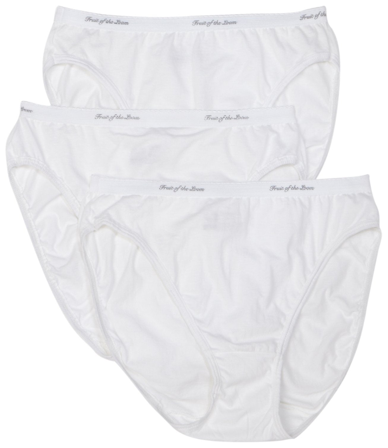 Fruit of the Loom Women's Hi-Cut Panties 3-Pack Brief Panties, White, 6