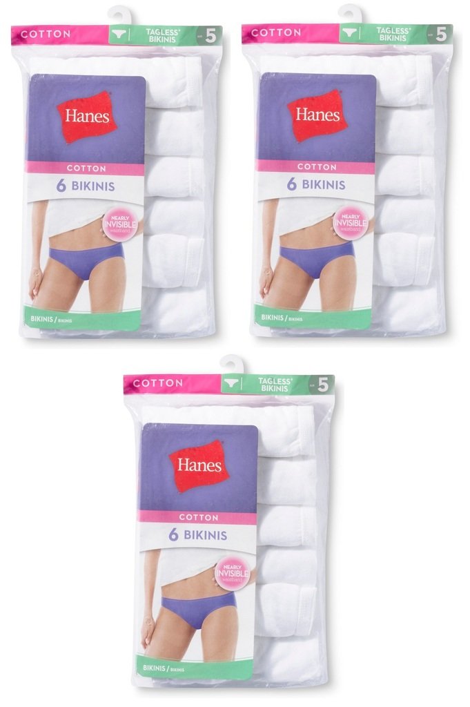 Hanes Women's 18Pack 100% Cotton BIKINI Underwear Ladies Panties, White 7