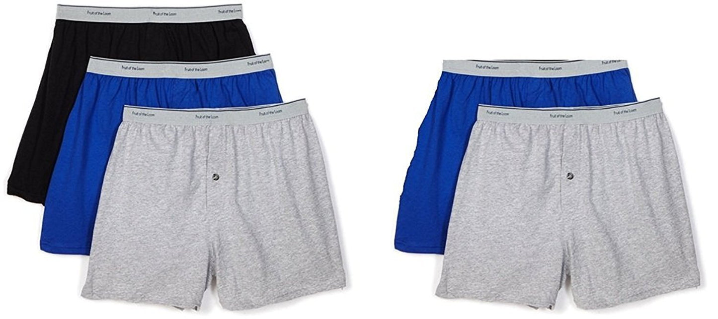 Fruit of The Loom Men's Soft Stretch-Knit Boxer (Pack of 5) (Large, Exposed Fashion-Waistband)