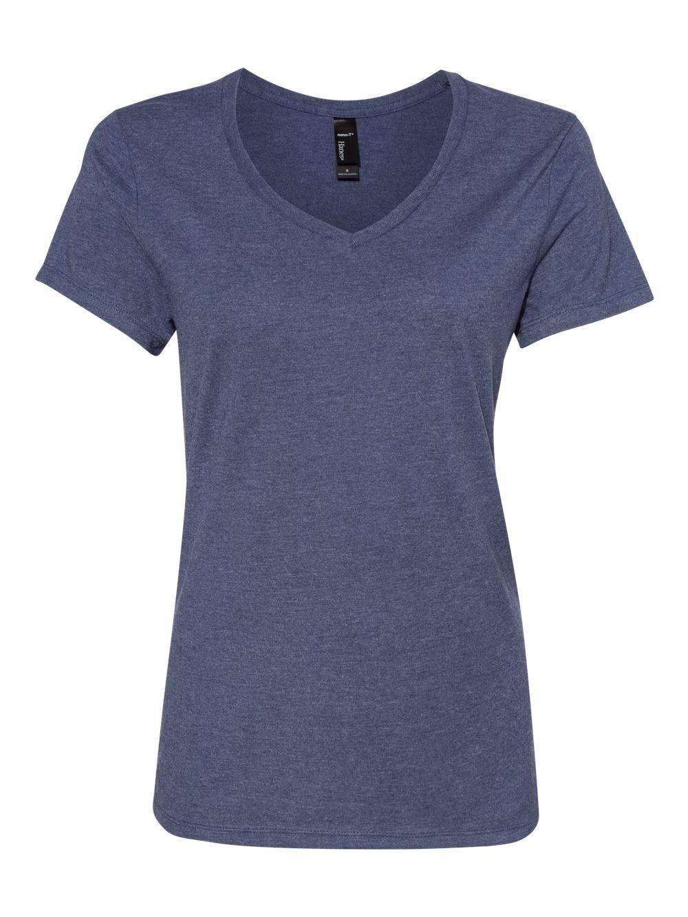 Hanes Nano-T Women’s V-Neck T-Shirt 2XL Heather Navy