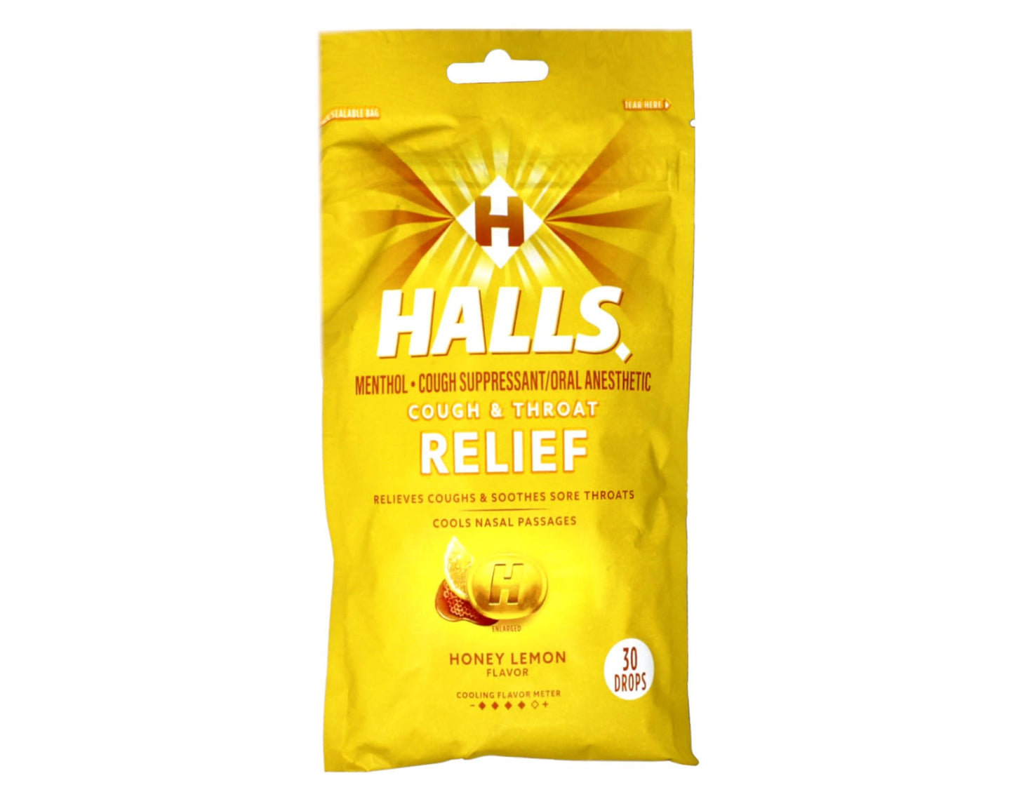 HALLS Relief Honey Lemon Cough Drops, 30 Drops