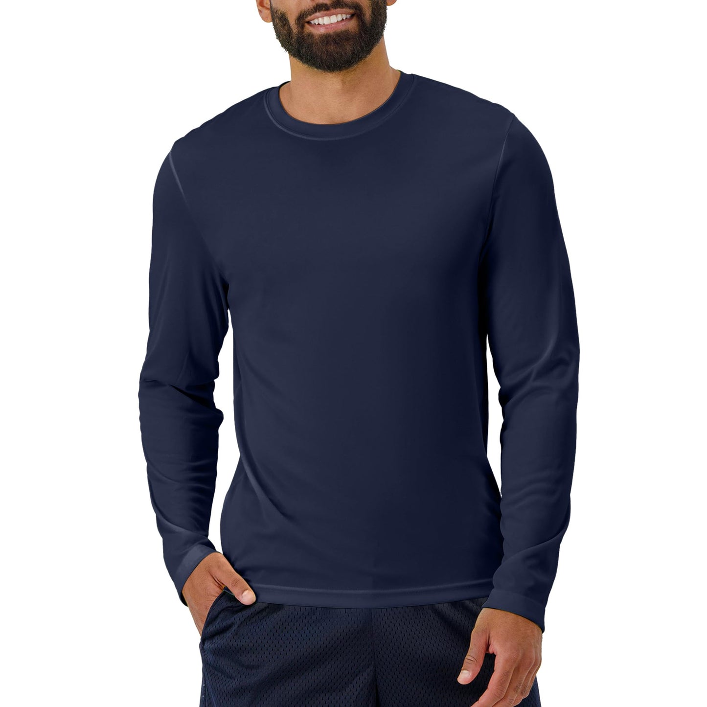 Hanes Men's Long Sleeve Cool Dri T-Shirt UPF 50+, X-Small, 2 Pack ,Navy