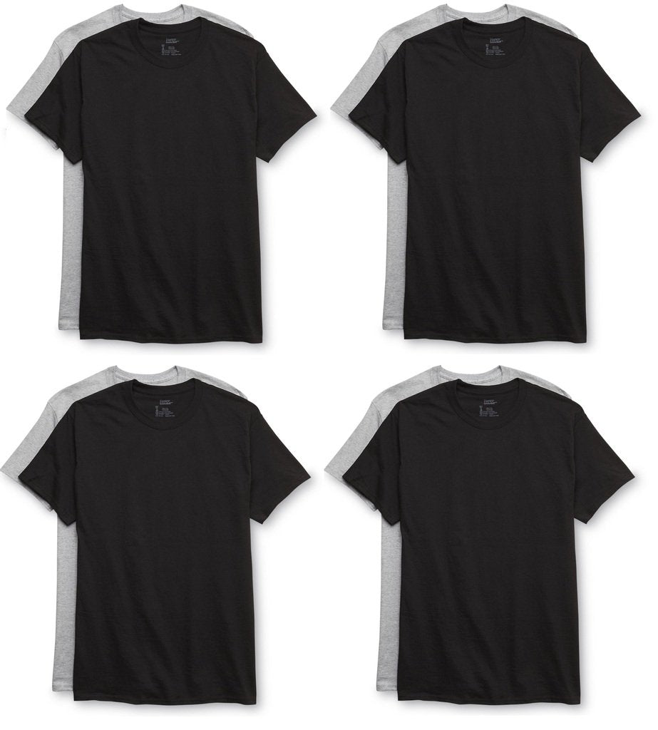 Hanes Men's 8Pack Crew Neck Tagless Black-Grey Undershirts Crewneck T-Shirt 2XL