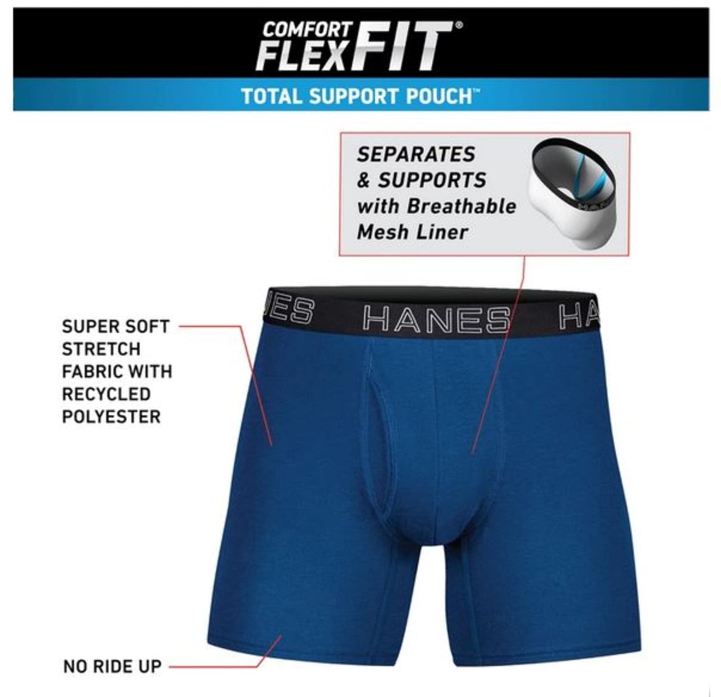 Hanes Ultimate Men's Total Support Pouch Boxer Brief, Black/Grey, X Large