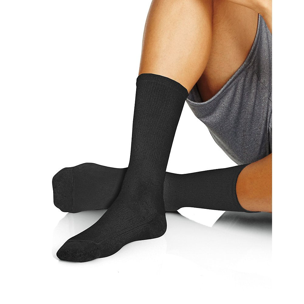 Hanes Men's No-Show Socks (Black, 2-Pack (12 Pairs) Sock: 10-13 / shoe: 6-12)