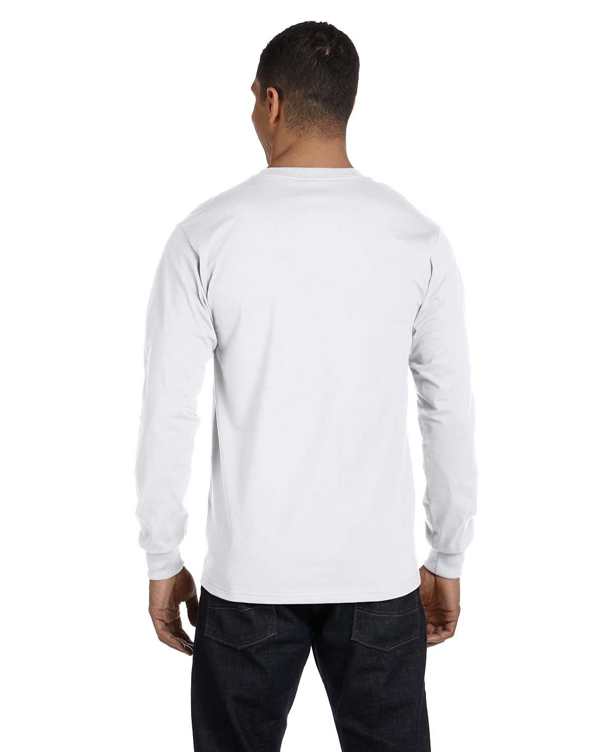 Hanes Long Sleeve Beefy-T T-Shirts (Medium, White)