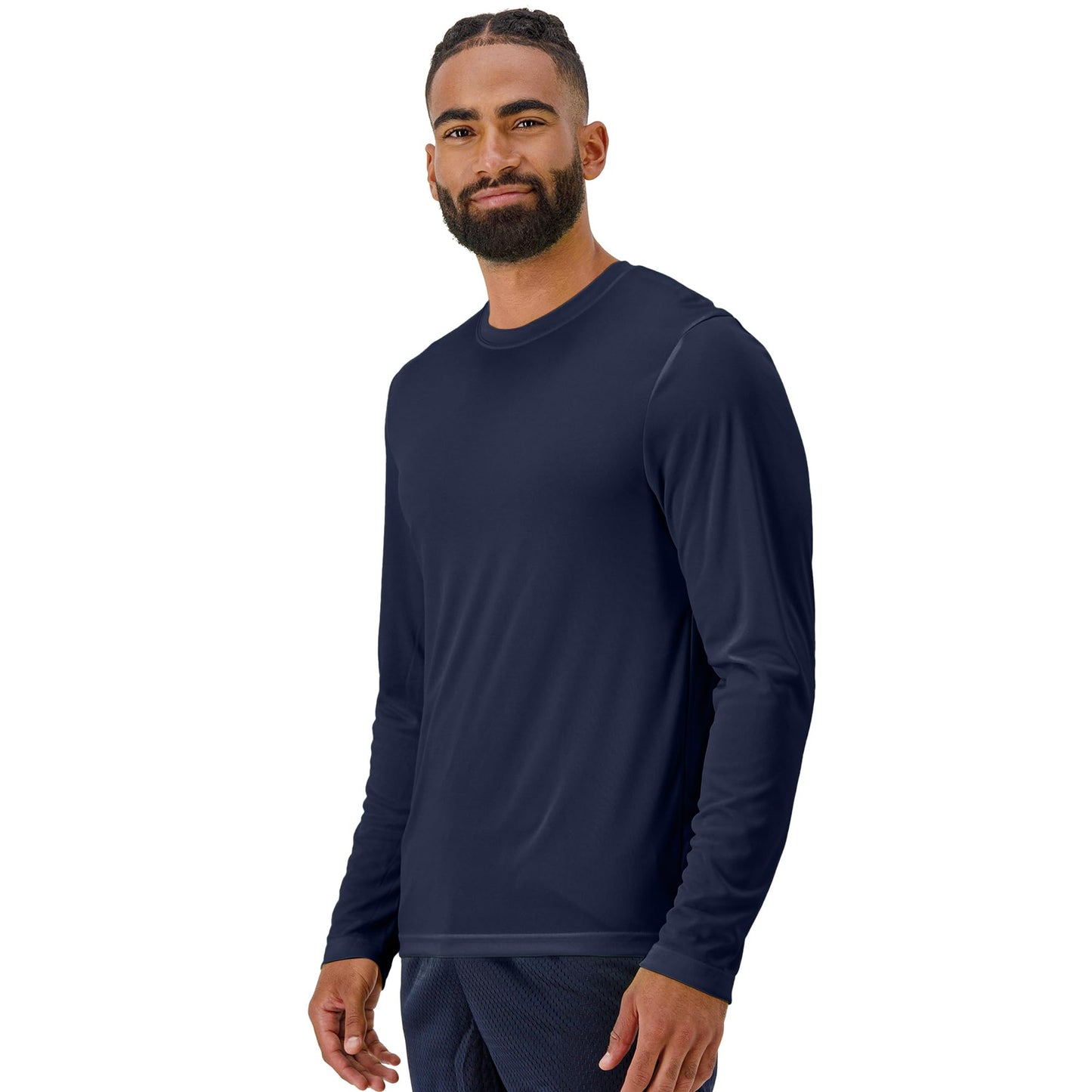 Hanes Men's Long Sleeve Cool Dri T-Shirt UPF 50+, X-Small, 2 Pack ,Navy