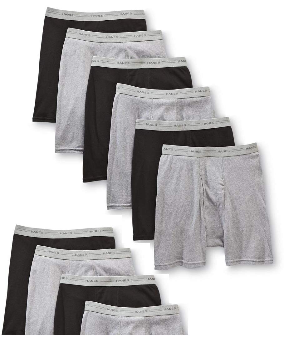 Hanes Men's 10-Pack Tagless Comfort Flex Waistband Boxer Briefs - Black/Grey 234W10 (XL)