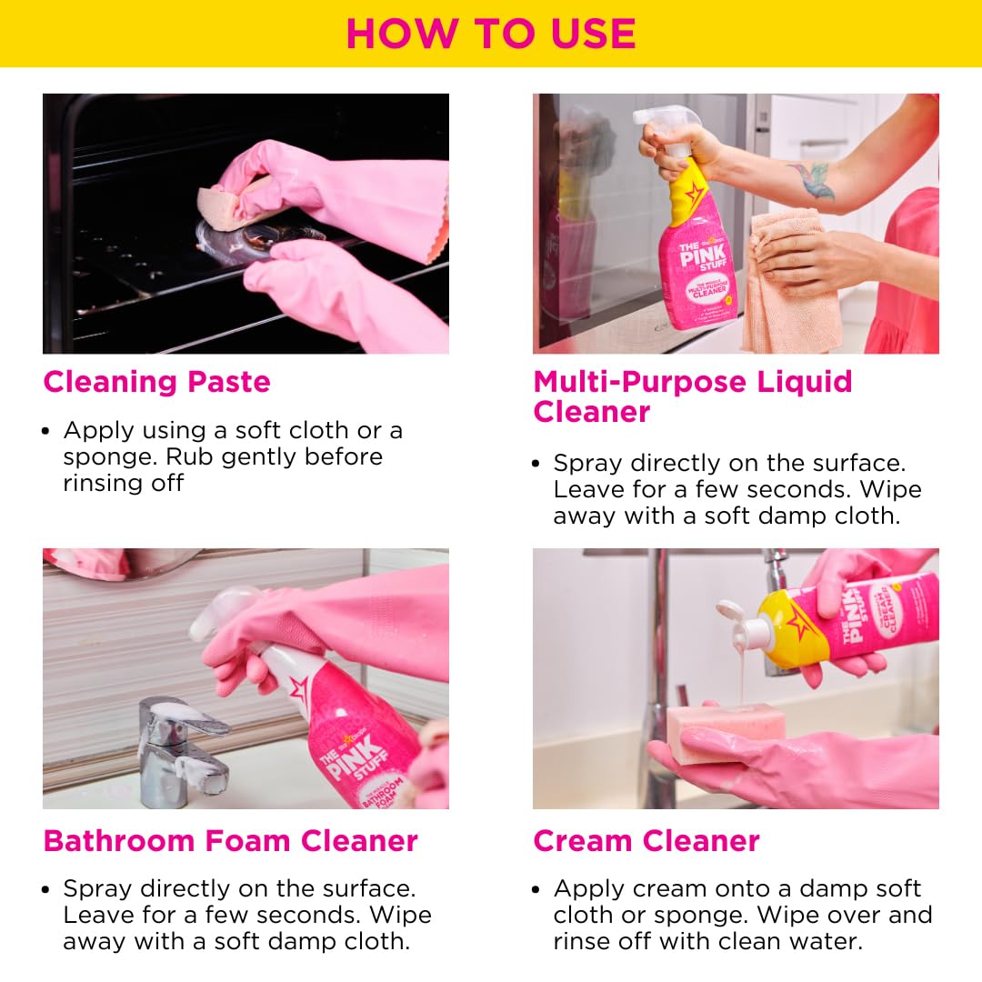 Stardrops - The Pink Stuff - Miracle Cleaning Ultimate Bundle - Paste, Multi-Purpose Spray, Bathroom Foam Spray, and Cream Cleaner - Ideal for Kitchens, Bathrooms, Outdoors, and More
