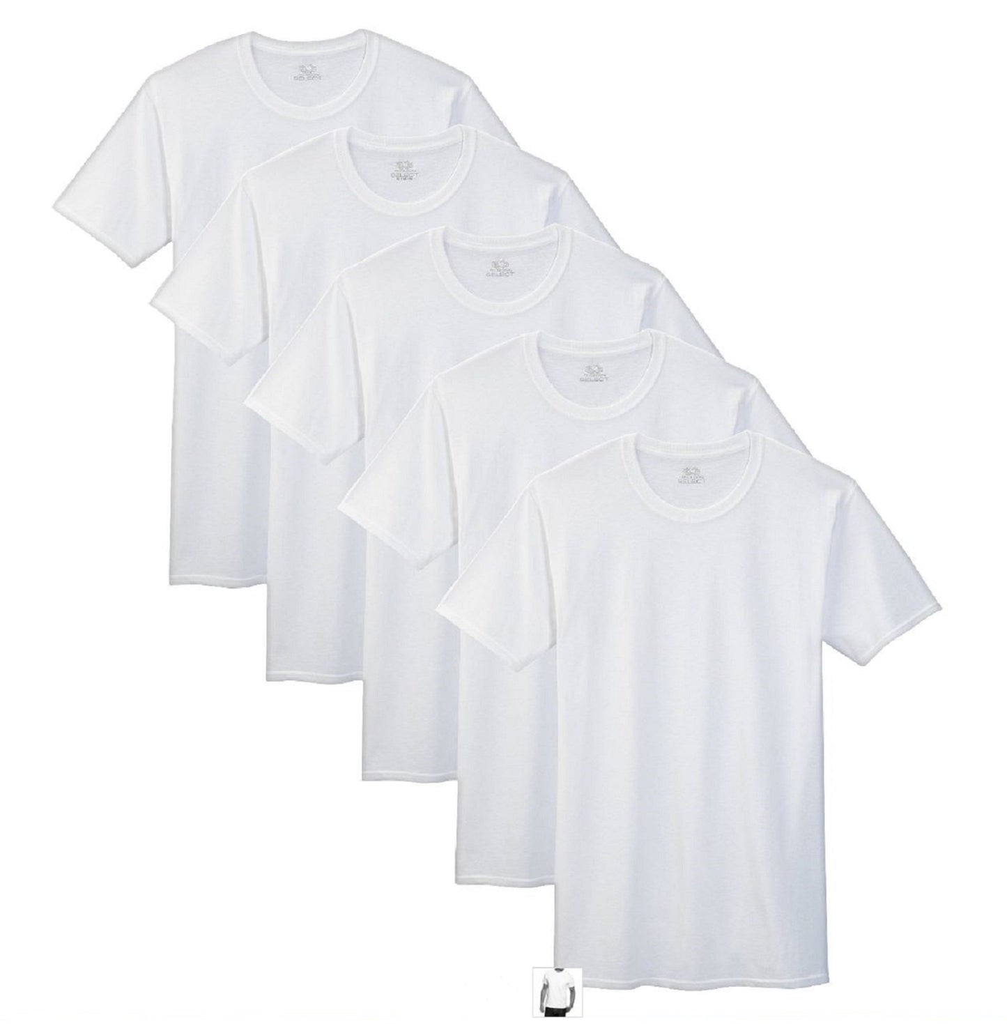 Fruit of the Loom Select Men's 5-Pack Tag Free 100% Cotton Crew T-Shirts (Large)