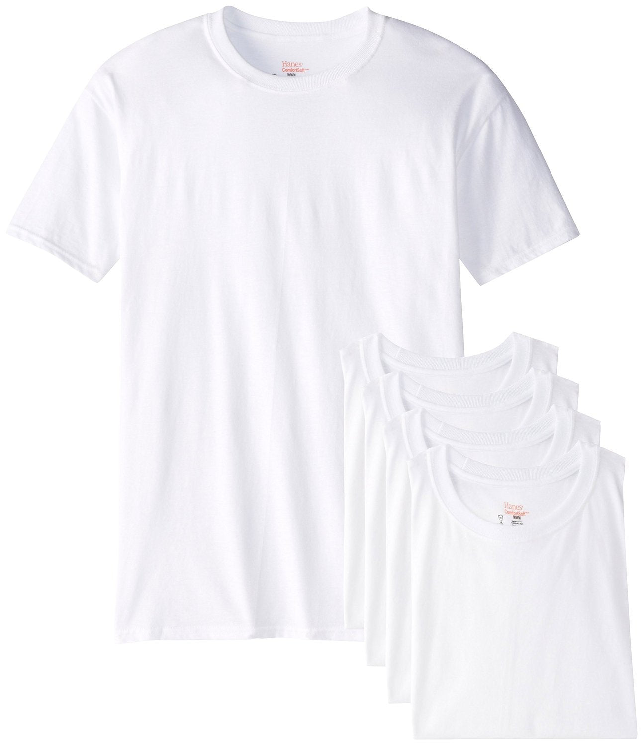 Hanes Men's 5Pack Crew Neck Tagless White Undershirts Crewneck T-Shirts, S