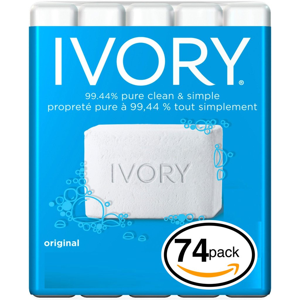 (PACK OF 74 BARS) Ivory ORIGINAL SCENT Bar Soap for Men & Women. 99.44% PURE! Free of Dyes & Heavy Perfumes! Healthy Skin for Hands, Face & Body! (74 Bars, 3.10oz Each Bar)