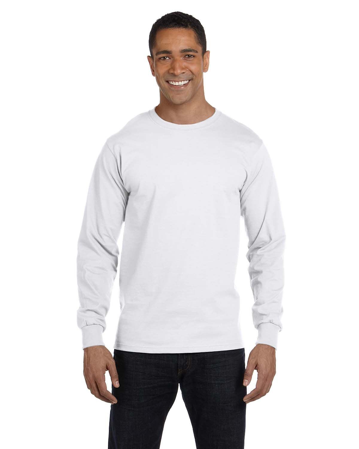 Hanes Long Sleeve Beefy-T T-Shirts (Medium, White)