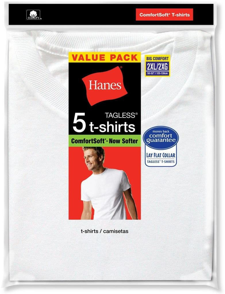 Hanes Men's 5Pack Crew Neck Tagless White Undershirts Crewneck T-Shirts, S