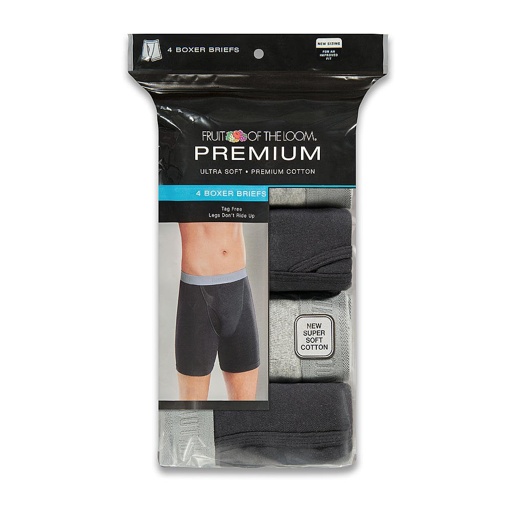 Fruit of the Loom Men's Premium Boxer Brief (4 Pack), Black/Gray, Small