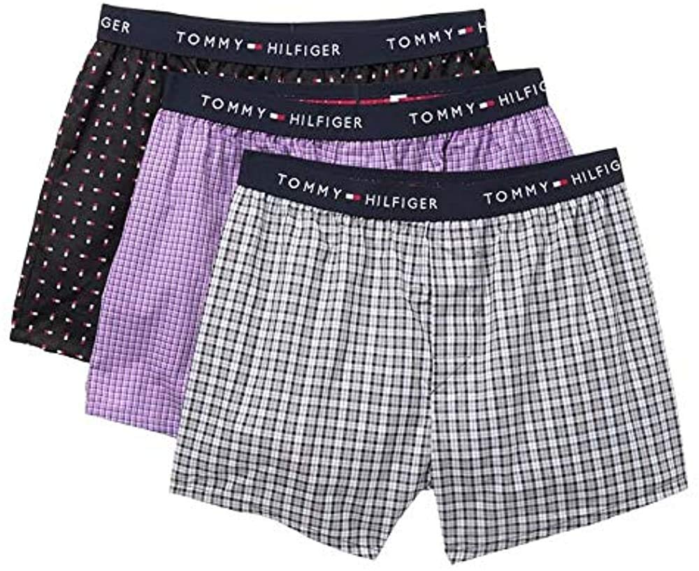 Tommy Hilfiger Men`s Woven Cotton Slim Fit Boxers 3 Pack (Obsidian(09FV100-014)/Violet, m)