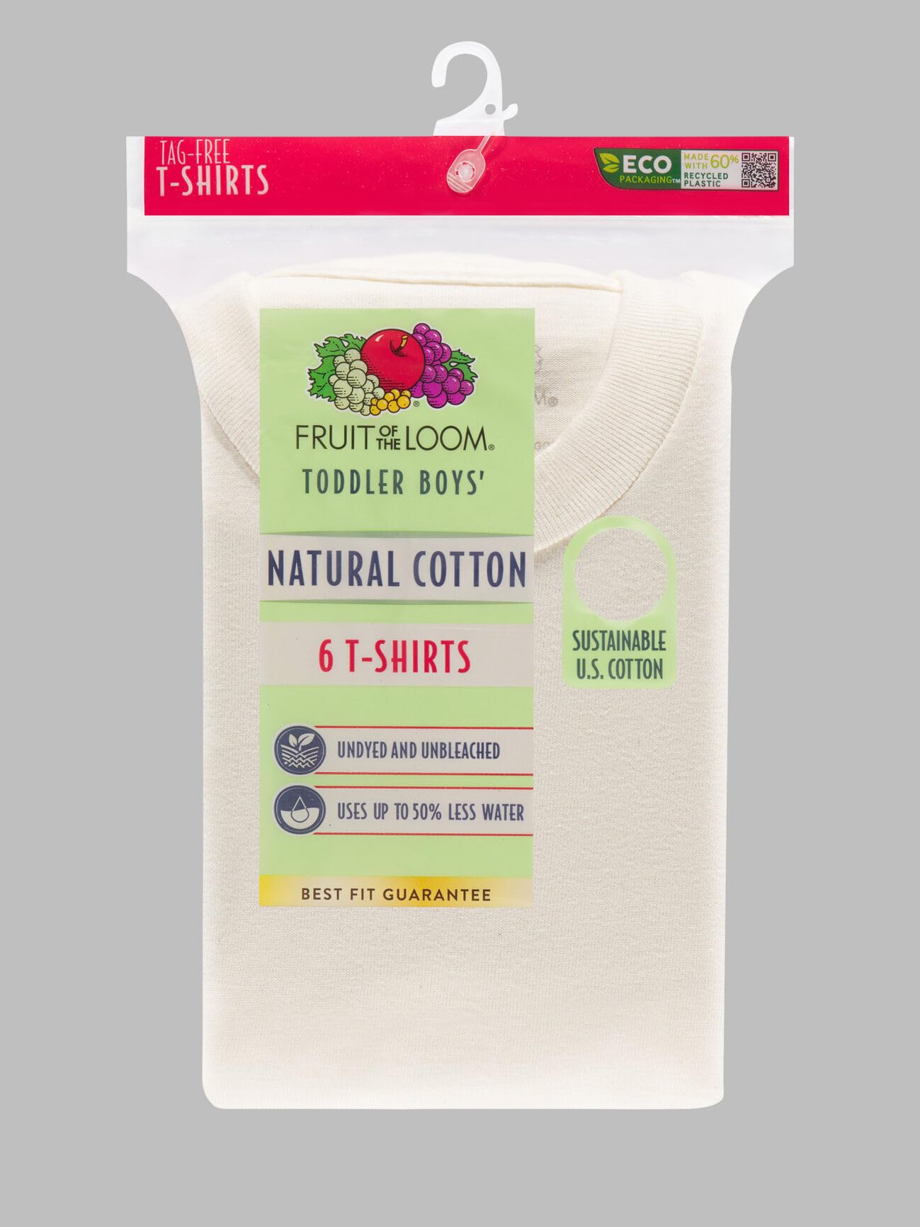 Fruit of the Loom Toddler Boys Cotton Crew Nect T Shirt 6 Pack Natural