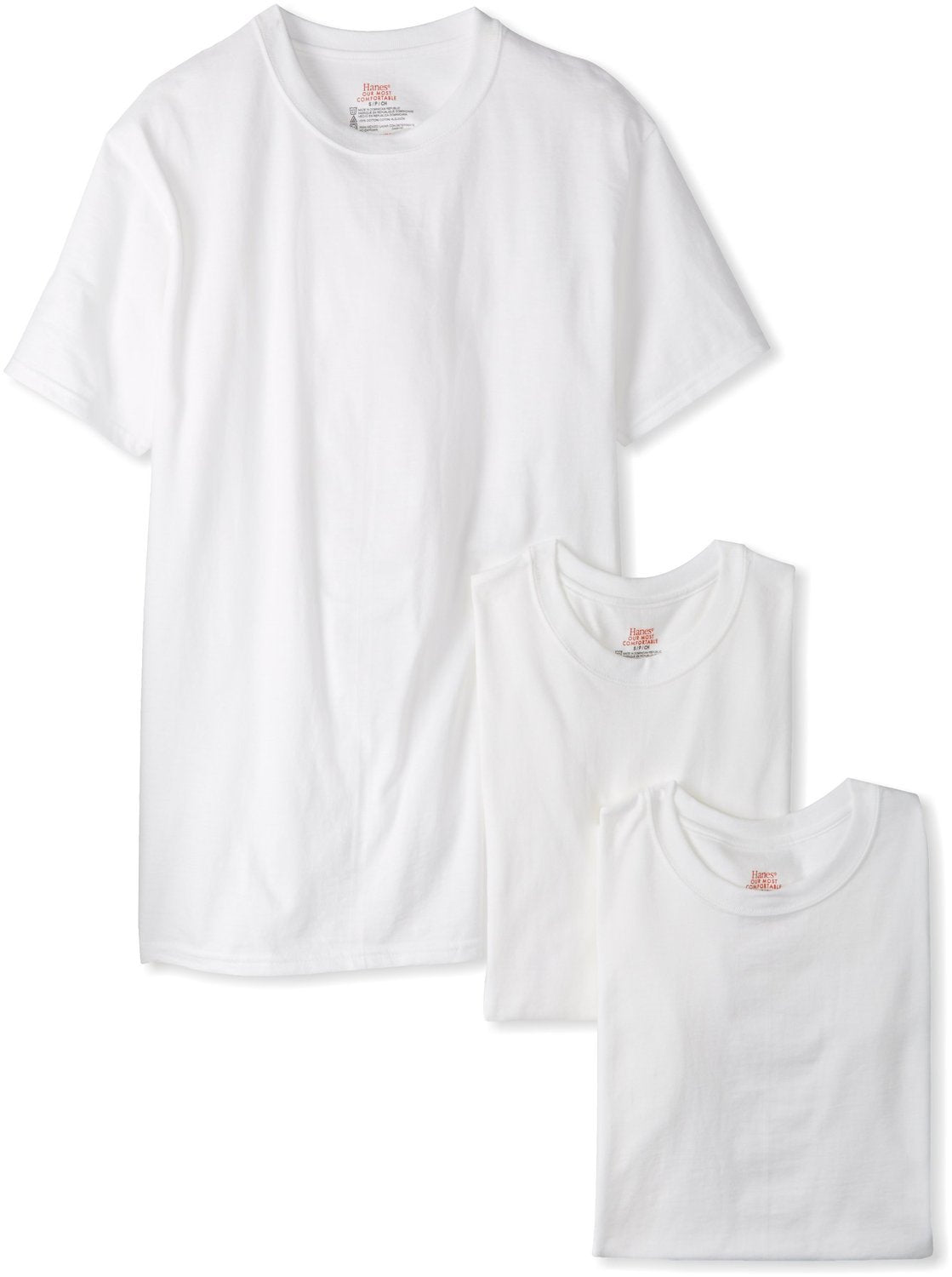 Hanes Men's 3Pack Crew Neck Tagless White Undershirts Crewneck T-Shirts, 3XL