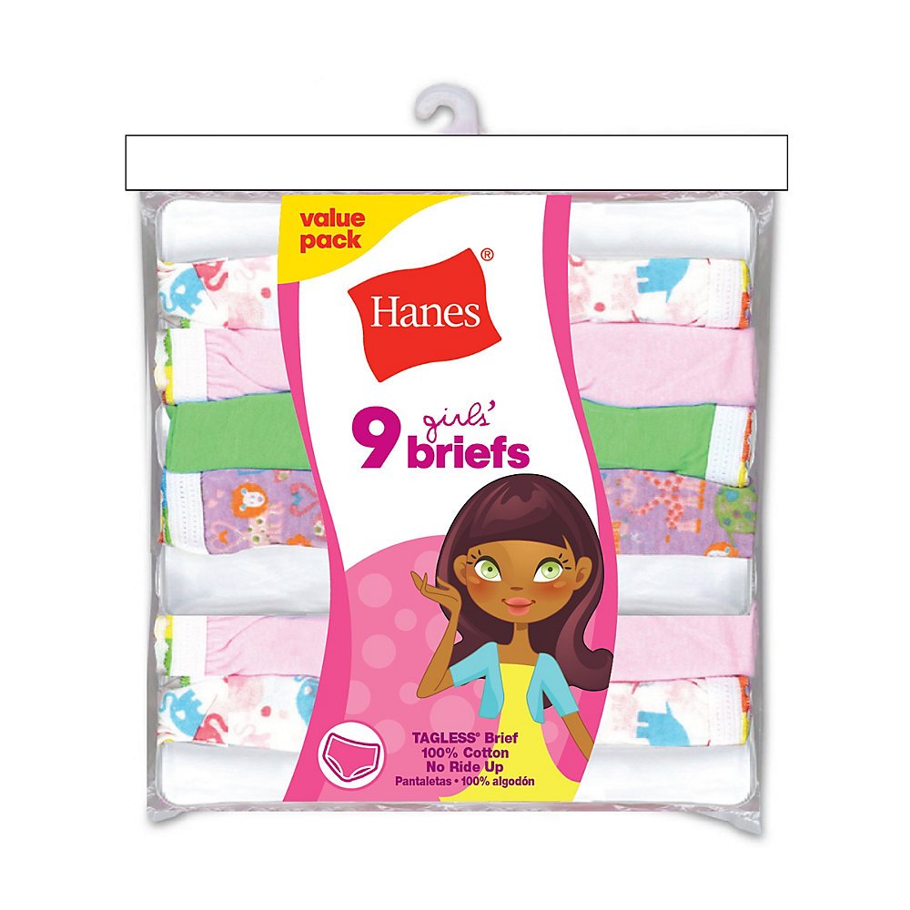 Hanes Girls' No Ride up Cotton Briefs 9-Pack, Size 4
