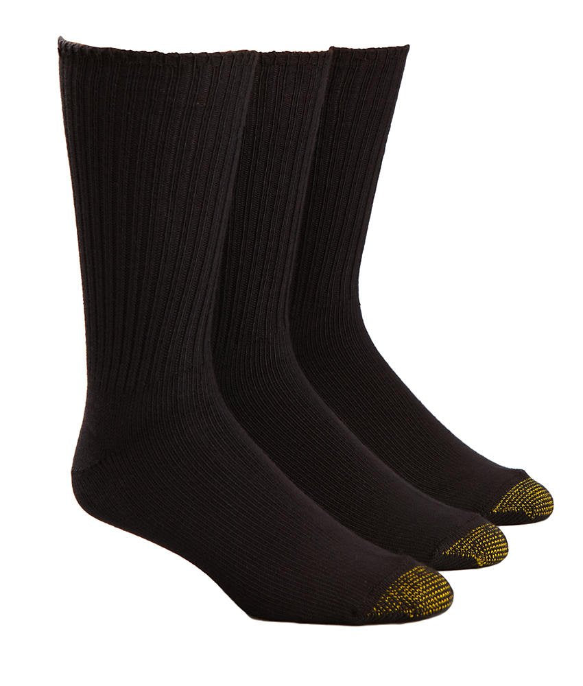 Gold Toe Men's Heritage Cotton Fluffies Crew Socks - 3 Pack 633S O/S Black