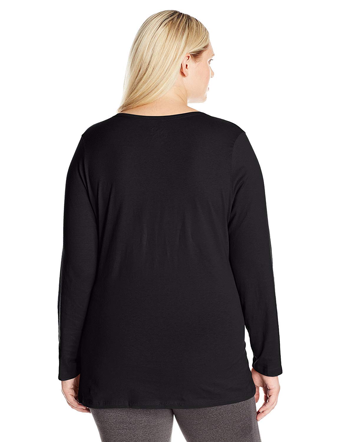 Just My Size Women's Plus Size Long Sleeve Tee, Ebony, 5X