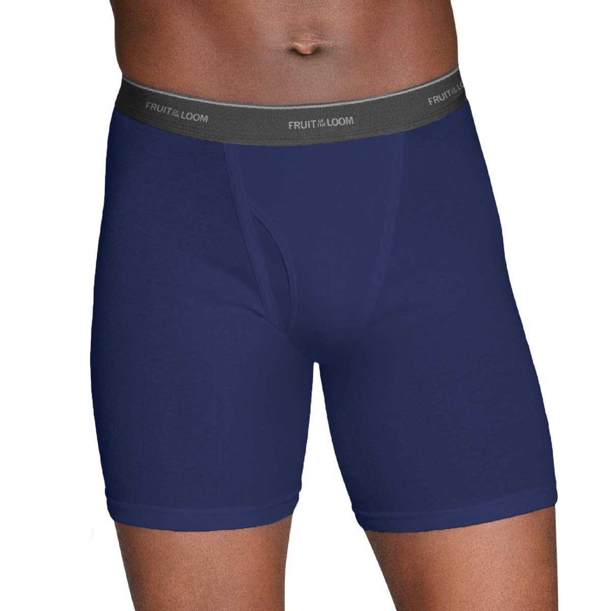 Fruit of the Loom, 12 Pack Random, Men's Underwear - Cotton Boxer Briefs with Fly, Tag Free Blue