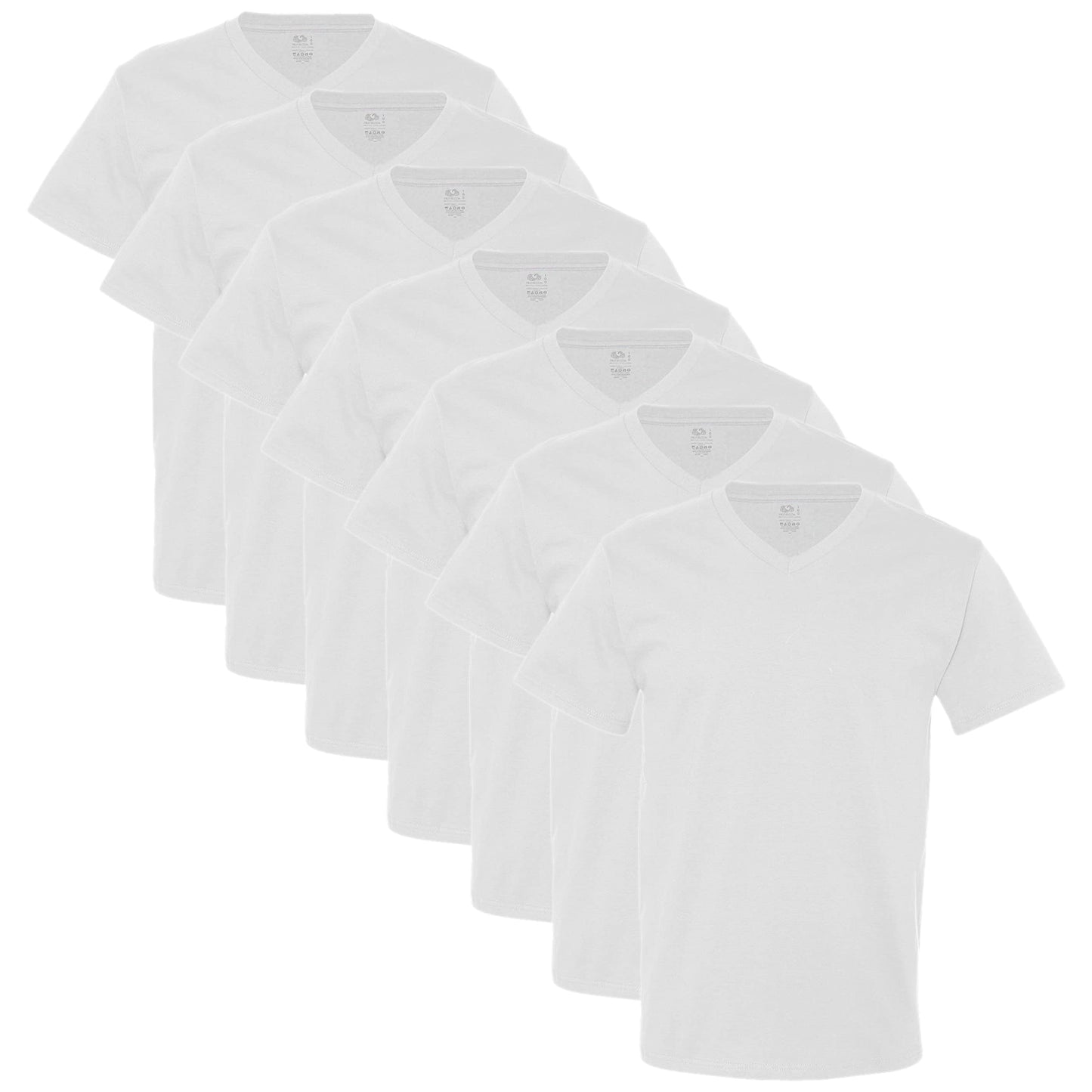 Fruit of the Loom Men's 7-Pack Stay Tucked V-Neck T-Shirt,White, Large
