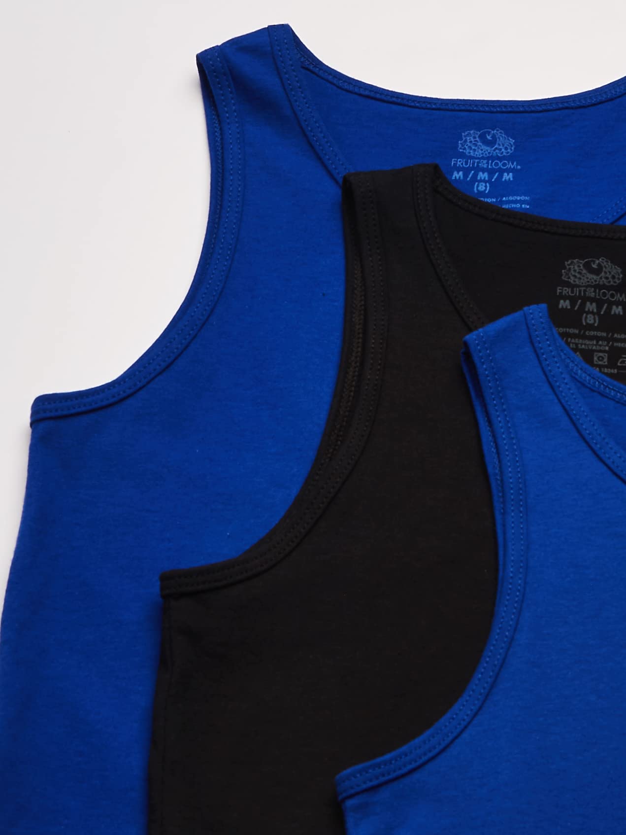 Fruit of the Loom Boys' Solid Multi-Color Soft Tank Tops, 3 Pack, White/Cobalt/Black, 2X-Large
