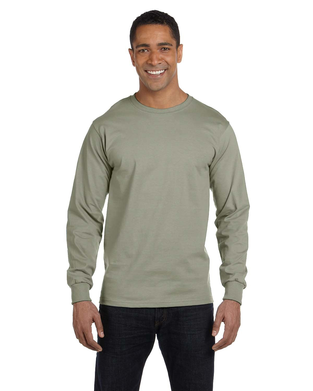 Hanes Adult Beefy-T Long-Sleeve T-Shirt, Stone Green, Large