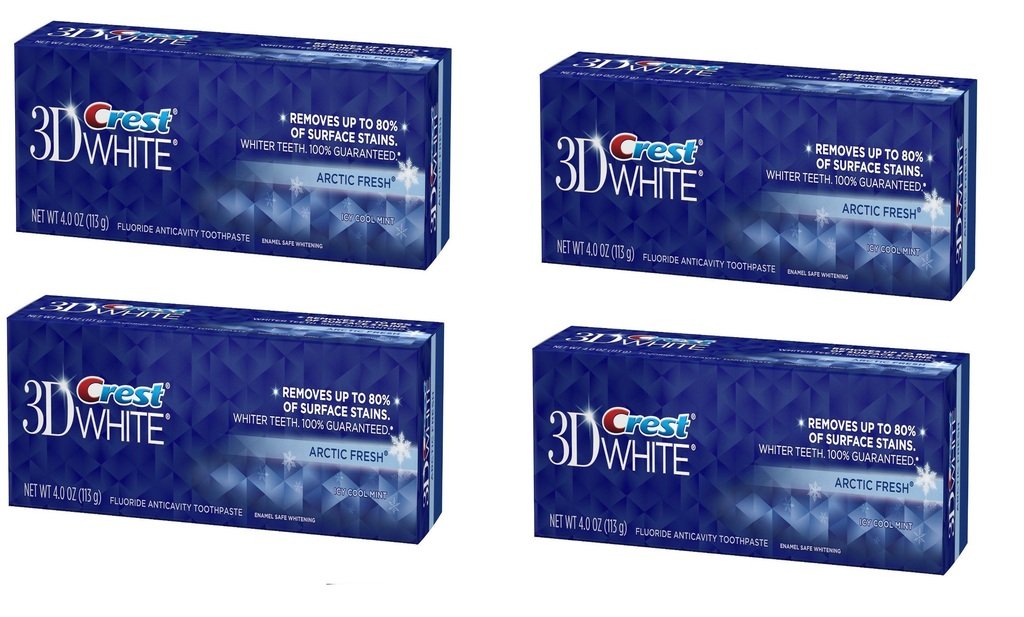 (Pack of 4 Tubes) Crest 3D White Arctic Fresh Anti-Cavity Teeth Whitening Toothpaste. Removes Up to 90% of Surface Stains! Vibrant & Refreshing Mint Flavor! (4 Tubes, 4oz Each Tube)