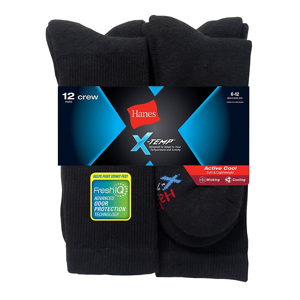 Hanes Cushioned Men’s Crew Socks, X-Temp, 12-Pair Pack (as1, numeric, numeric_10, numeric_13, big, regular, White)