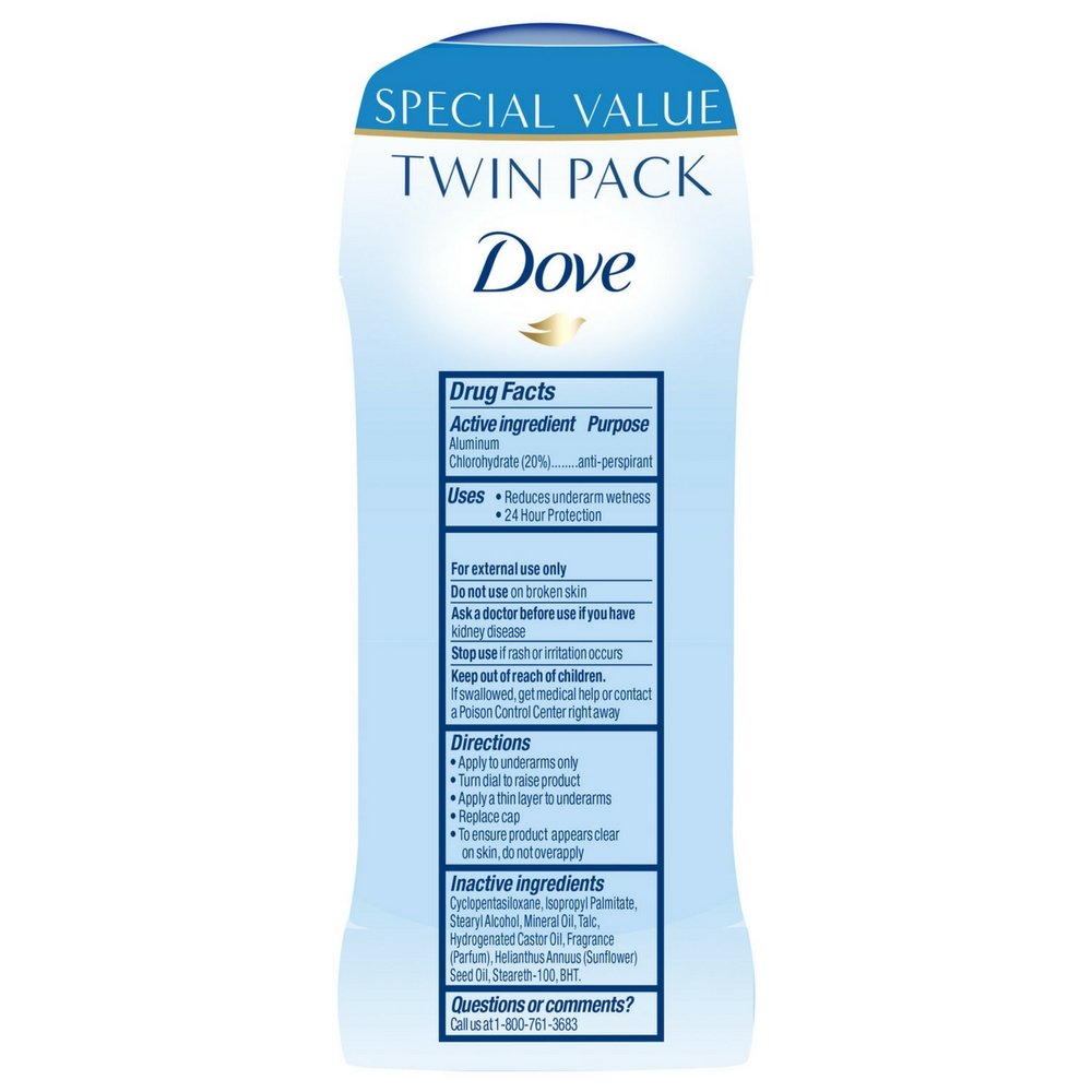 Dove Antiperspirant Deodorant 24-hour Sweat Protection Original Clean Deodorant for Women 2.6 oz, 2 Count