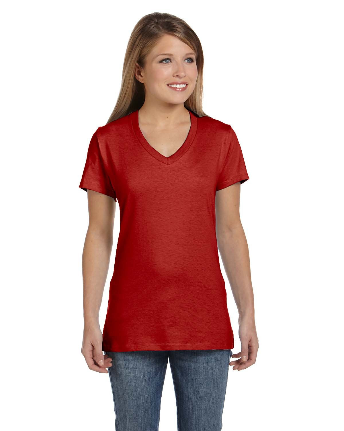 Hanes Women's Nano-T V-Neck T-Shirt_Deep Red_XS
