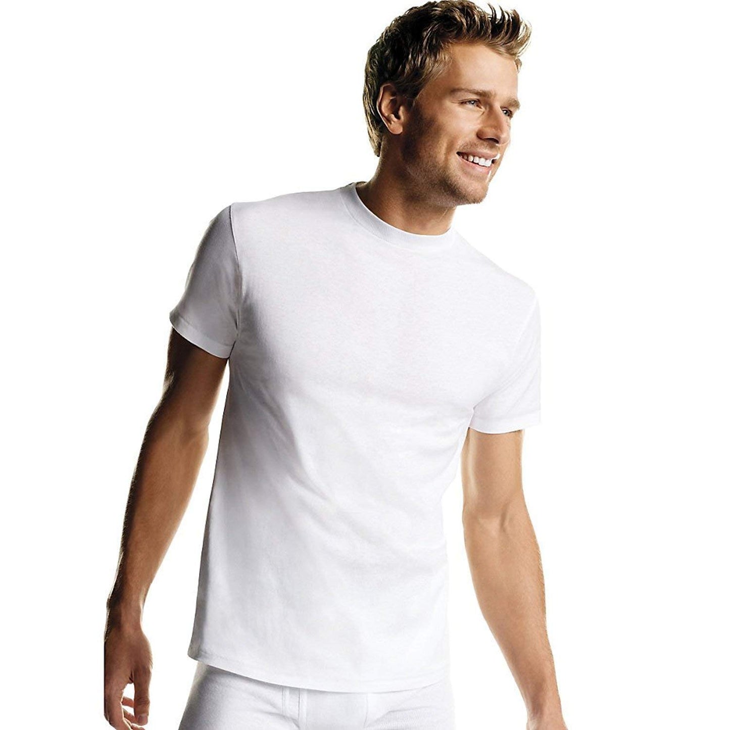 Hanes mens White TAGLESS Crewneck Undershirt 6-Pack(2135P6)-White-S