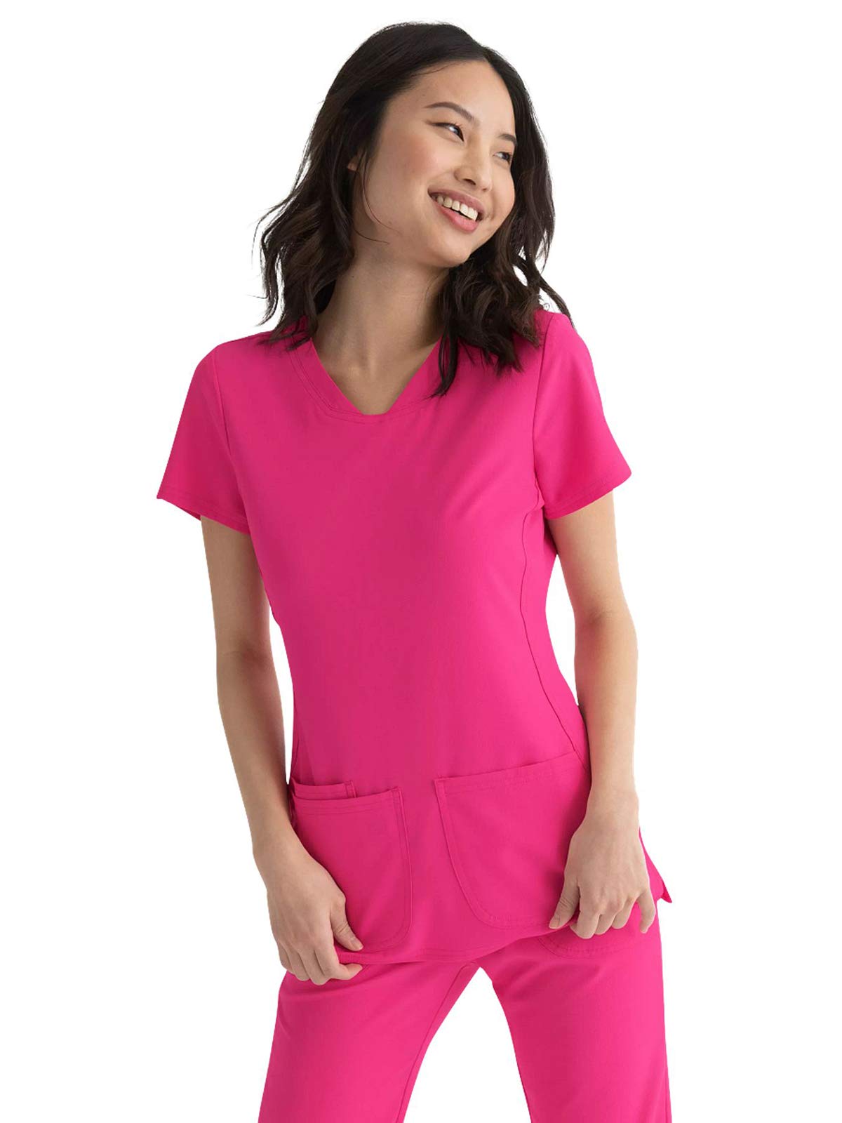 Heartsoul Break On Through Women Scrubs Top Shaped V-Neck 20710, L, Kiss Me Pink - Large,Kiss Me Pink