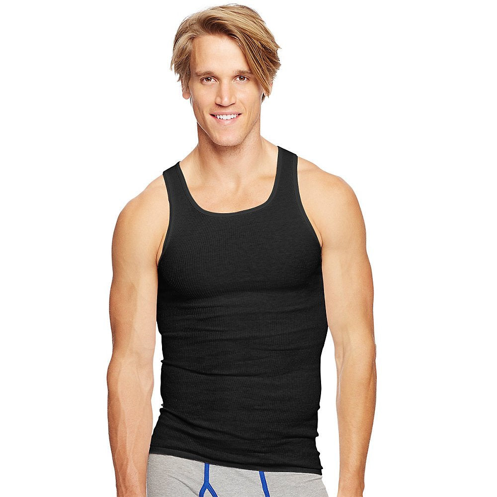 Hanes Mens Classics Black/Grey A-Shirt P4 (7993BG) -BLACK/GREY -L